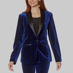 Skinnygirl Marlowe blazer deep blue velvet satin trim 3x
